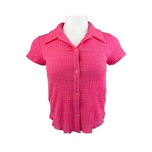 Pink Short Sleeve Button Up in Seersucker